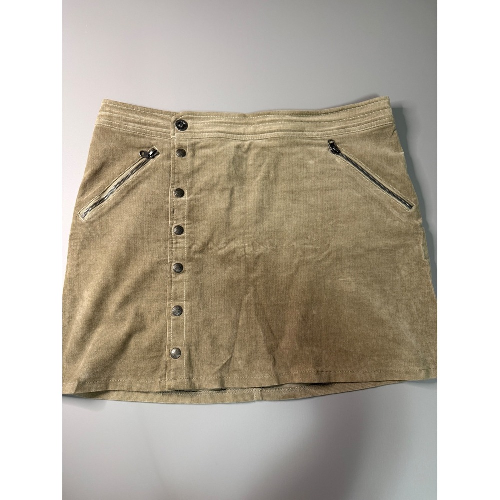 Kuhl Womens Tan Corduroy Mini Skirt Asymmetric Snap Button Front Size 12 Khaki
